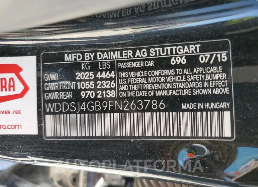 MERCEDES-BENZ CLA 250 4M 2015 vin WDDSJ4GB9FN263786 from auto auction Copart