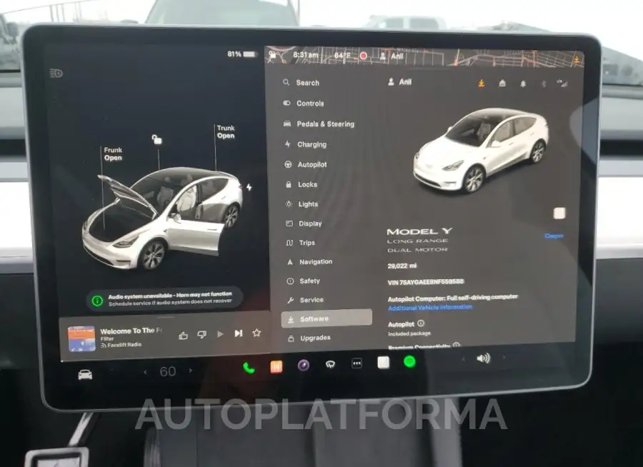 TESLA MODEL Y 2022 vin 7SAYGAEE8NF559588 from auto auction Copart