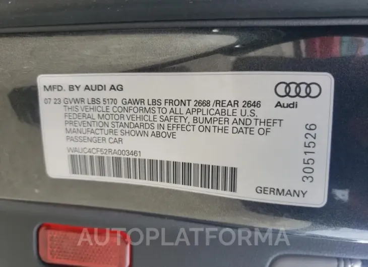 AUDI S5 PREMIUM 2024 vin WAUC4CF52RA003461 from auto auction Copart