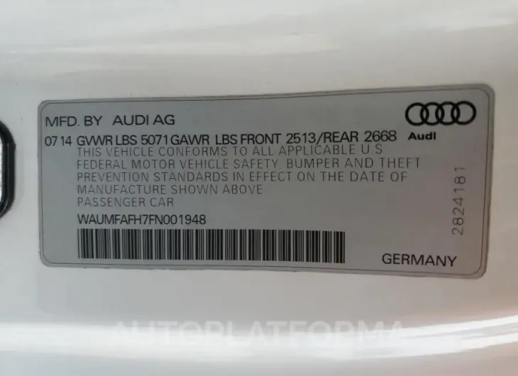 AUDI A5 PREMIUM 2015 vin WAUMFAFH7FN001948 from auto auction Copart