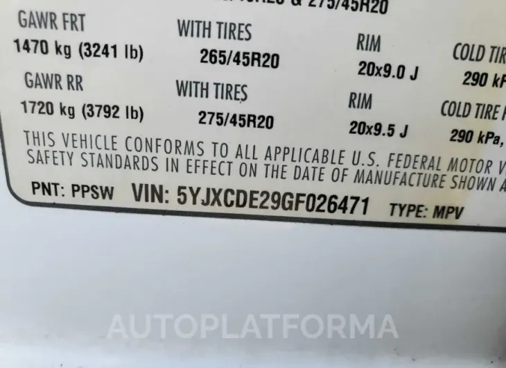 TESLA MODEL X 2016 vin 5YJXCDE29GF026471 from auto auction Copart