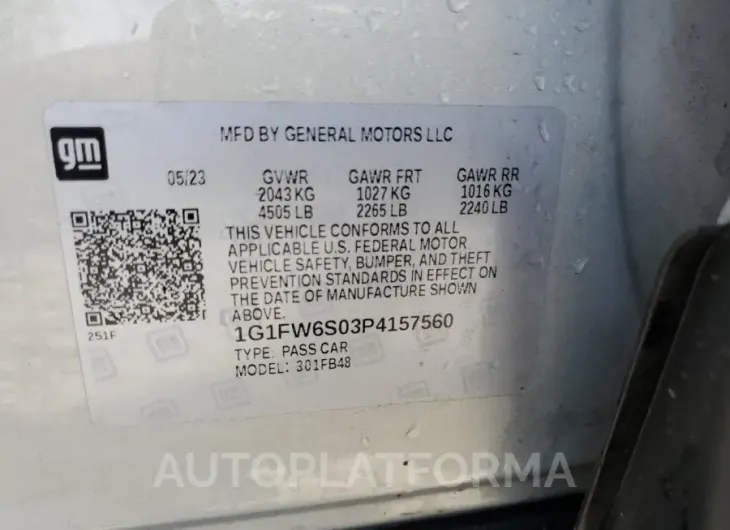 CHEVROLET BOLT EV 1L 2023 vin 1G1FW6S03P4157560 from auto auction Copart