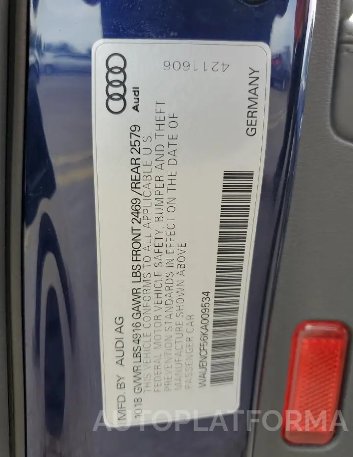 AUDI A5 PREMIUM 2019 vin WAUENCF56KA009534 from auto auction Copart