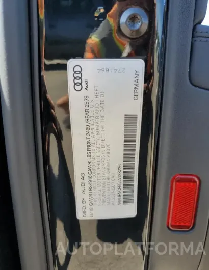 AUDI A5 PRESTIG 2018 vin WAUFNCF55JA128226 from auto auction Copart