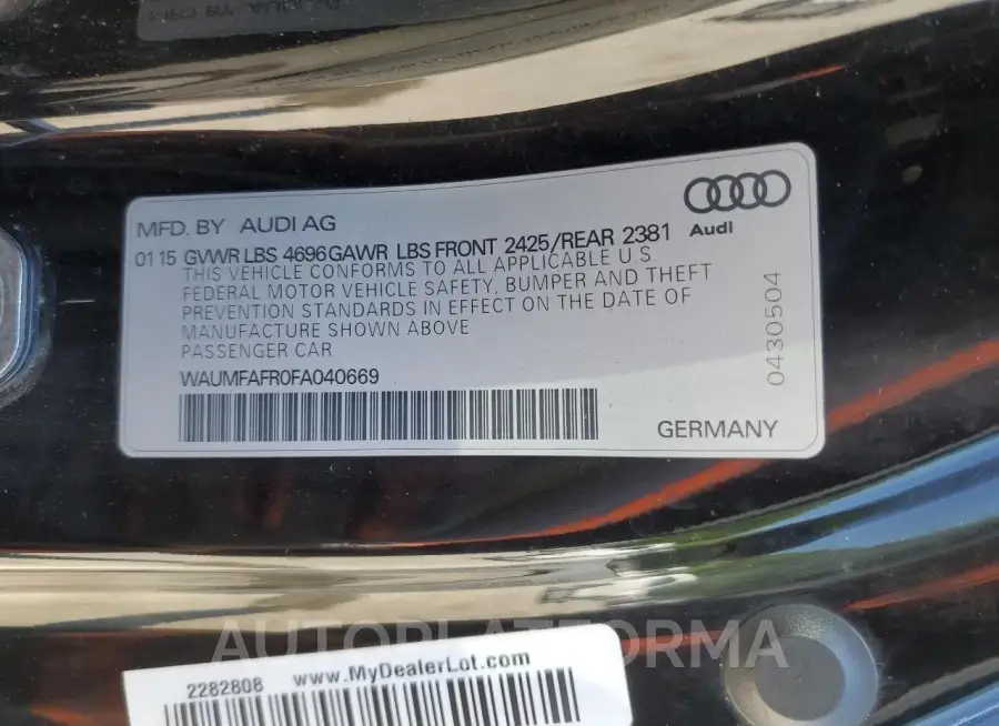 AUDI A5 PREMIUM 2015 vin WAUMFAFR0FA040669 from auto auction Copart