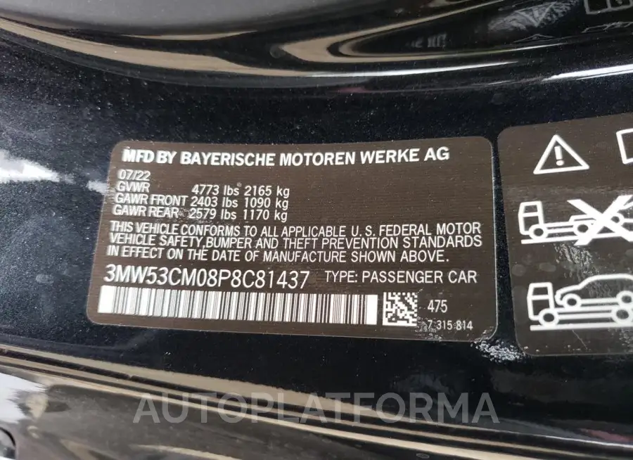 BMW M240XI 2023 vin 3MW53CM08P8C81437 from auto auction Copart