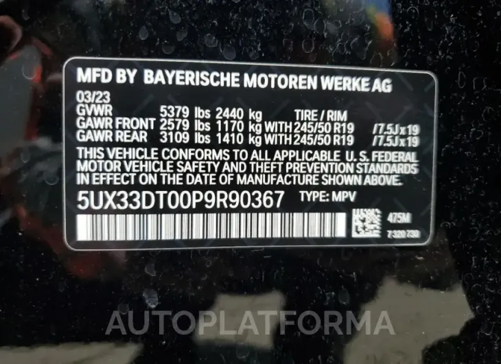 BMW X4 XDRIVE3 2023 vin 5UX33DT00P9R90367 from auto auction Copart