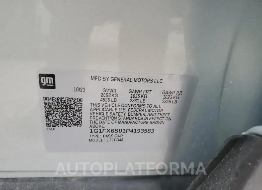 CHEVROLET BOLT EV 2L 2023 vin 1G1FX6S01P4193583 from auto auction Copart