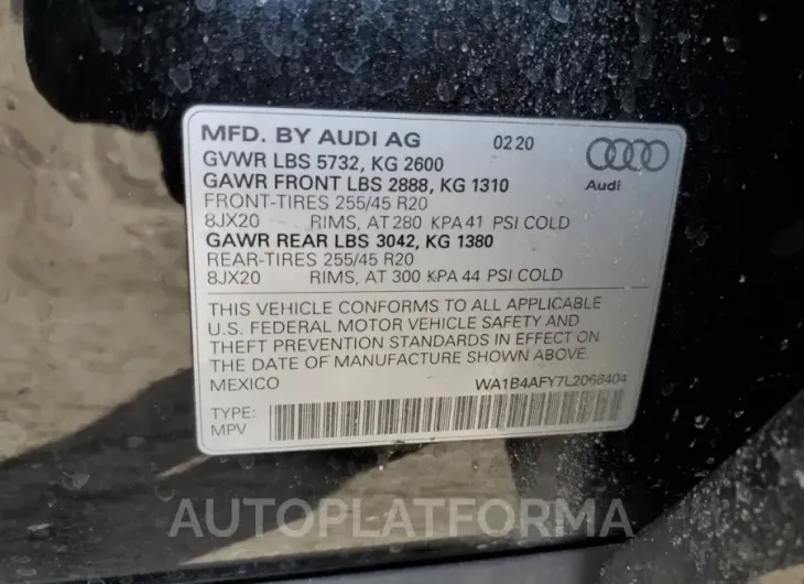 AUDI SQ5 PREMIU 2020 vin WA1B4AFY7L2066404 from auto auction Copart