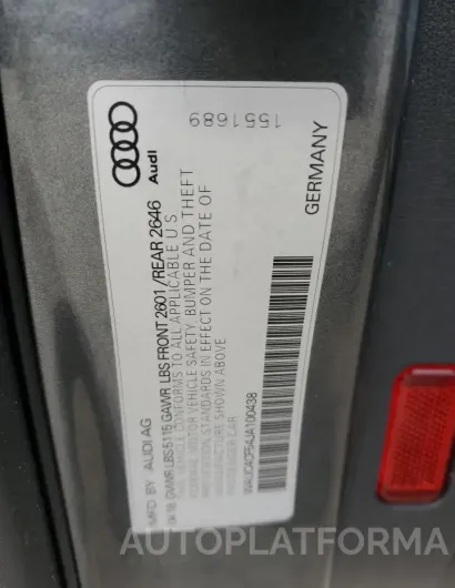 AUDI S5 PRESTIG 2018 vin WAUC4CF54JA100438 from auto auction Copart