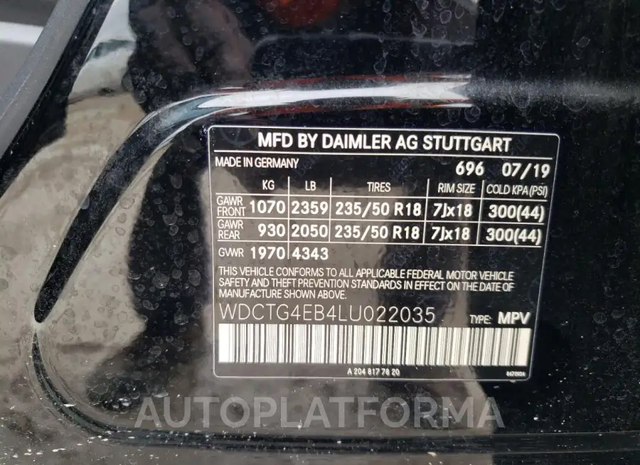 MERCEDES-BENZ GLA 250 2020 vin WDCTG4EB4LU022035 from auto auction Copart