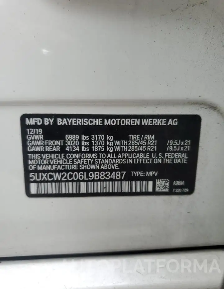 BMW X7 XDRIVE5 2020 vin 5UXCW2C06L9B83487 from auto auction Copart