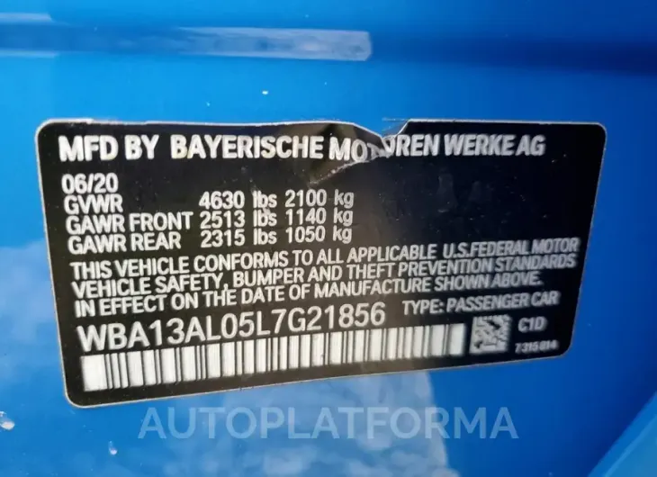 BMW M235XI 2020 vin WBA13AL05L7G21856 from auto auction Copart