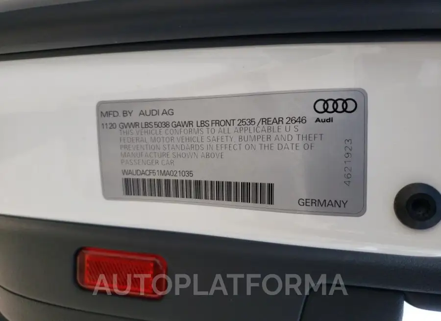 AUDI A5 PREMIUM 2021 vin WAUDACF51MA021035 from auto auction Copart