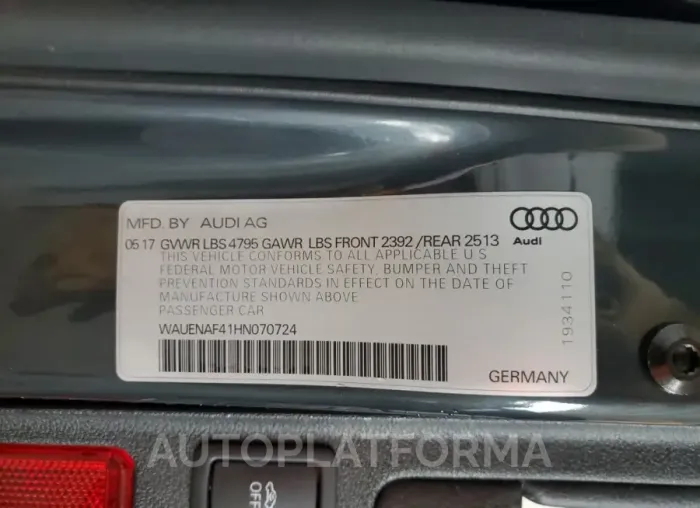 AUDI A4 PREMIUM 2017 vin WAUENAF41HN070724 from auto auction Copart