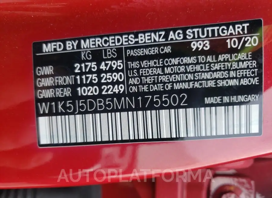 MERCEDES-BENZ CLA 45 AMG 2021 vin W1K5J5DB5MN175502 from auto auction Copart