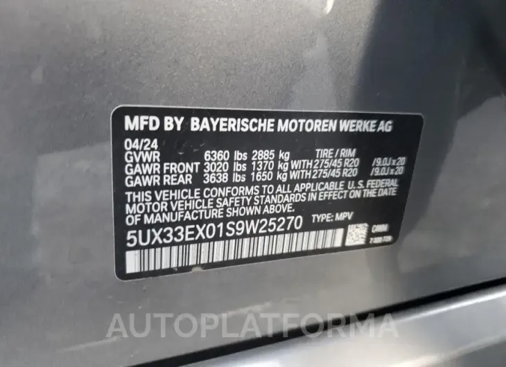 BMW X6 XDRIVE4 2025 vin 5UX33EX01S9W25270 from auto auction Copart