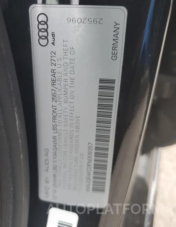 AUDI A6 PREMIUM 2015 vin WAUGFAFC0FN009357 from auto auction Copart