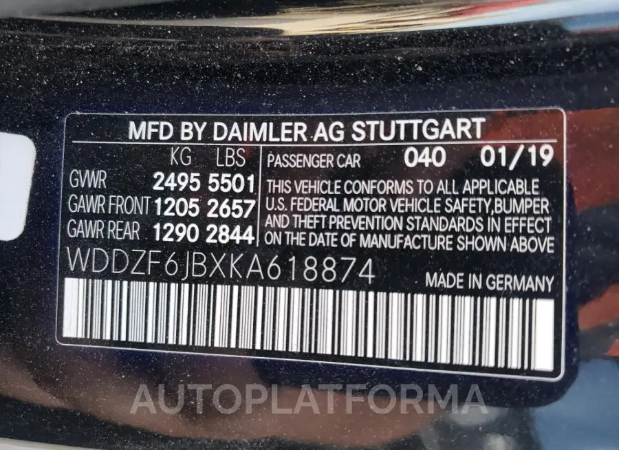 MERCEDES-BENZ E 450 4MAT 2019 vin WDDZF6JBXKA618874 from auto auction Copart