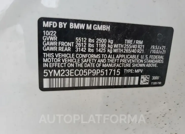 BMW X4 M 2023 vin 5YM23EC05P9P51715 from auto auction Copart