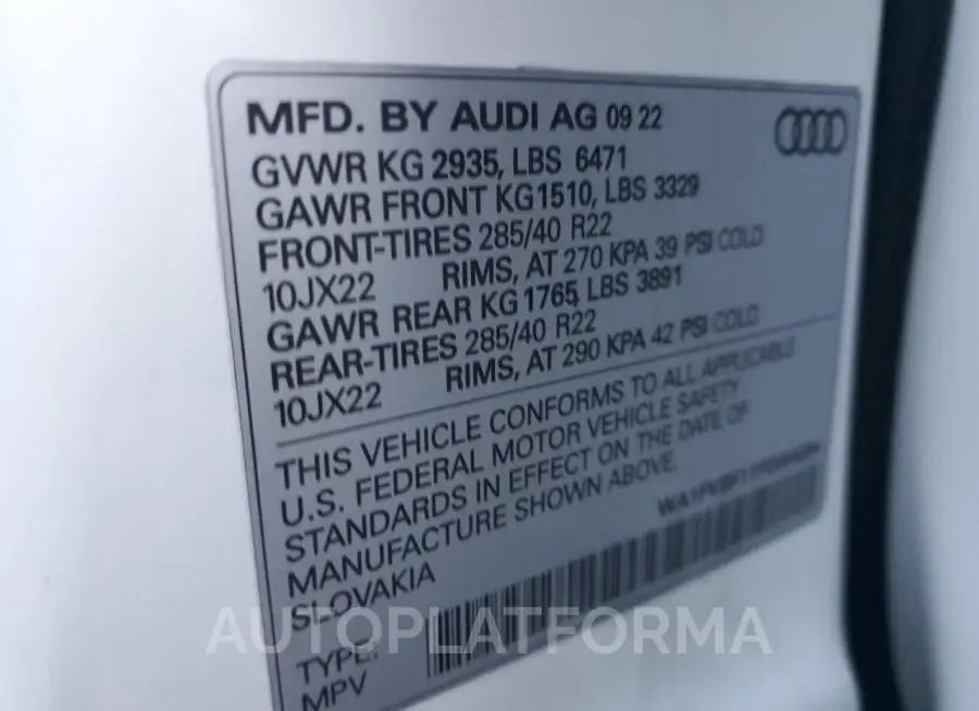 AUDI Q8 PRESTIG 2023 vin WA1FVBF11PD004384 from auto auction Copart