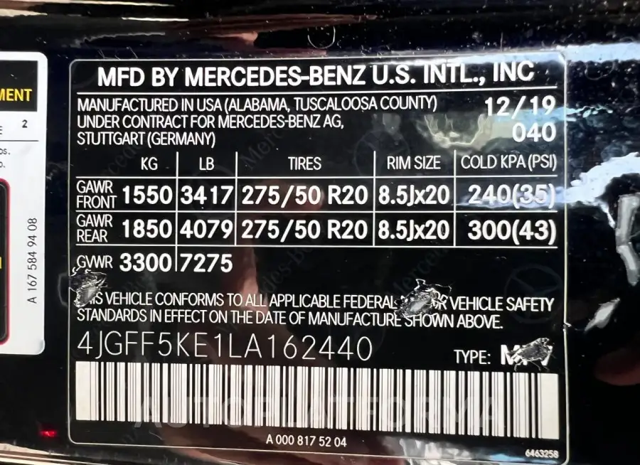 MERCEDES-BENZ GLS 450 4M 2020 vin 4JGFF5KE1LA162440 from auto auction Copart