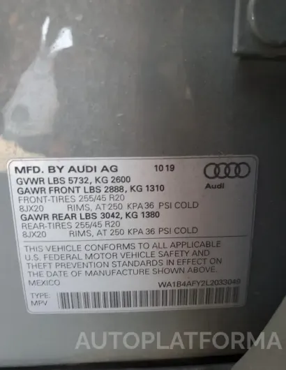 AUDI SQ5 PREMIU 2020 vin WA1B4AFY2L2033049 from auto auction Copart