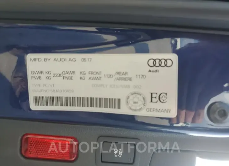 AUDI A5 PRESTIG 2018 vin WAUFNCF58JA010459 from auto auction Copart