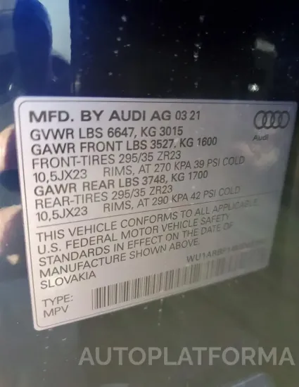 AUDI RS Q8 2021 vin WU1ARBF14MD031081 from auto auction Copart