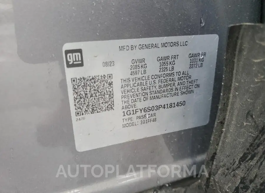 CHEVROLET BOLT EUV L 2023 vin 1G1FY6S03P4181450 from auto auction Copart