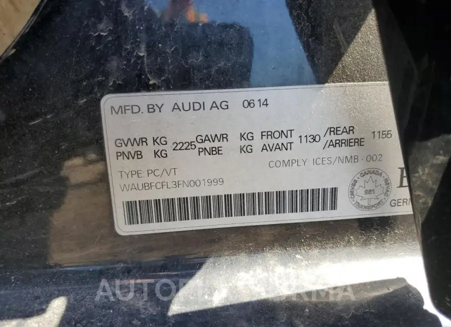 AUDI A4 PREMIUM 2015 vin WAUBFCFL3FN001999 from auto auction Copart