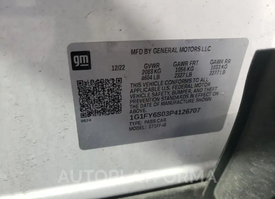 CHEVROLET BOLT EUV L 2023 vin 1G1FY6S03P4126707 from auto auction Copart