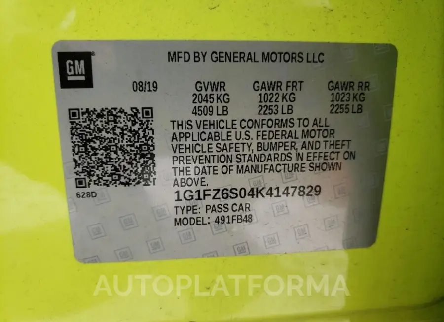 CHEVROLET BOLT EV PR 2019 vin 1G1FZ6S04K4147829 from auto auction Copart