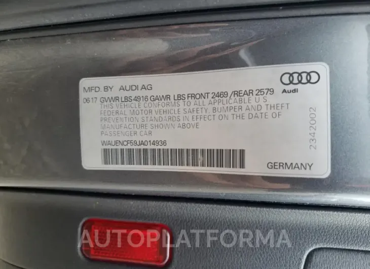 AUDI A5 PREMIUM 2018 vin WAUENCF59JA014936 from auto auction Copart