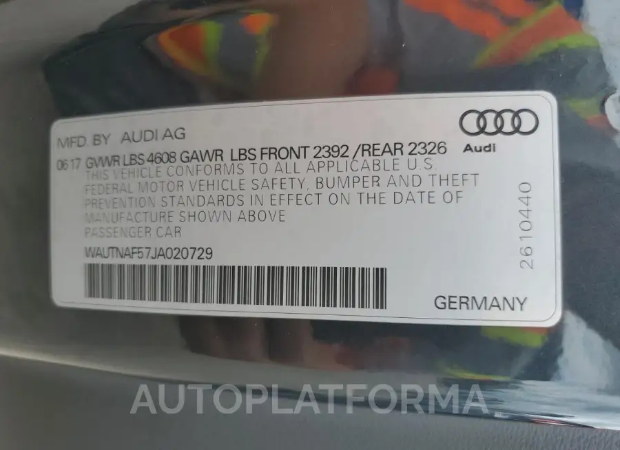 AUDI A5 PREMIUM 2018 vin WAUTNAF57JA020729 from auto auction Copart