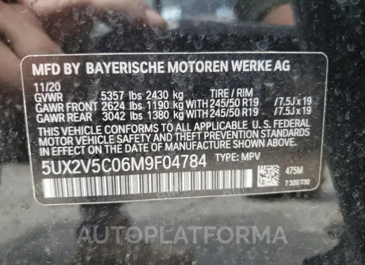 BMW X4 XDRIVEM 2021 vin 5UX2V5C06M9F04784 from auto auction Copart