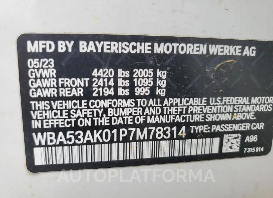 BMW 228I 2023 vin WBA53AK01P7M78314 from auto auction Copart