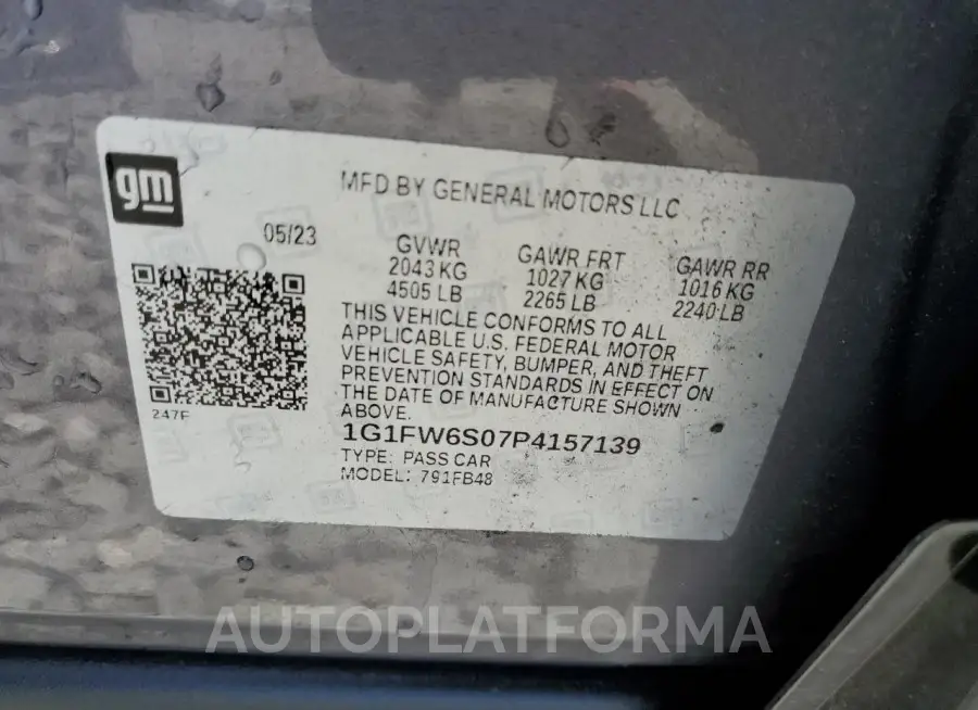 CHEVROLET BOLT EV 1L 2023 vin 1G1FW6S07P4157139 from auto auction Copart