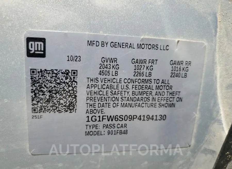 CHEVROLET BOLT EV 1L 2023 vin 1G1FW6S09P4194130 from auto auction Copart