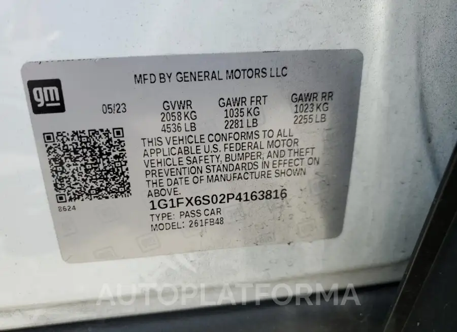 CHEVROLET BOLT EV 2L 2023 vin 1G1FX6S02P4163816 from auto auction Copart