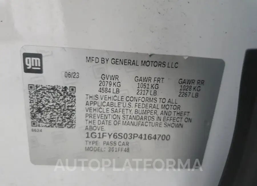 CHEVROLET BOLT EUV L 2023 vin 1G1FY6S03P4164700 from auto auction Copart