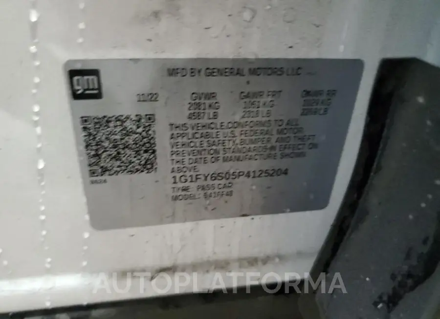 CHEVROLET BOLT 2023 vin 1G1FY6S05P4125204 from auto auction Copart