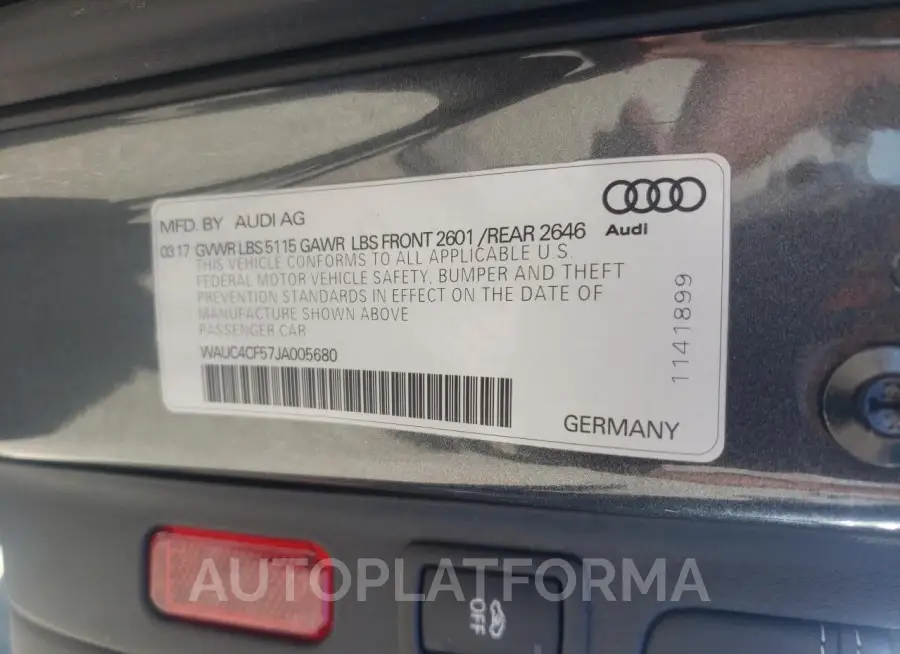 AUDI S5 PRESTIG 2018 vin WAUC4CF57JA005680 from auto auction Copart