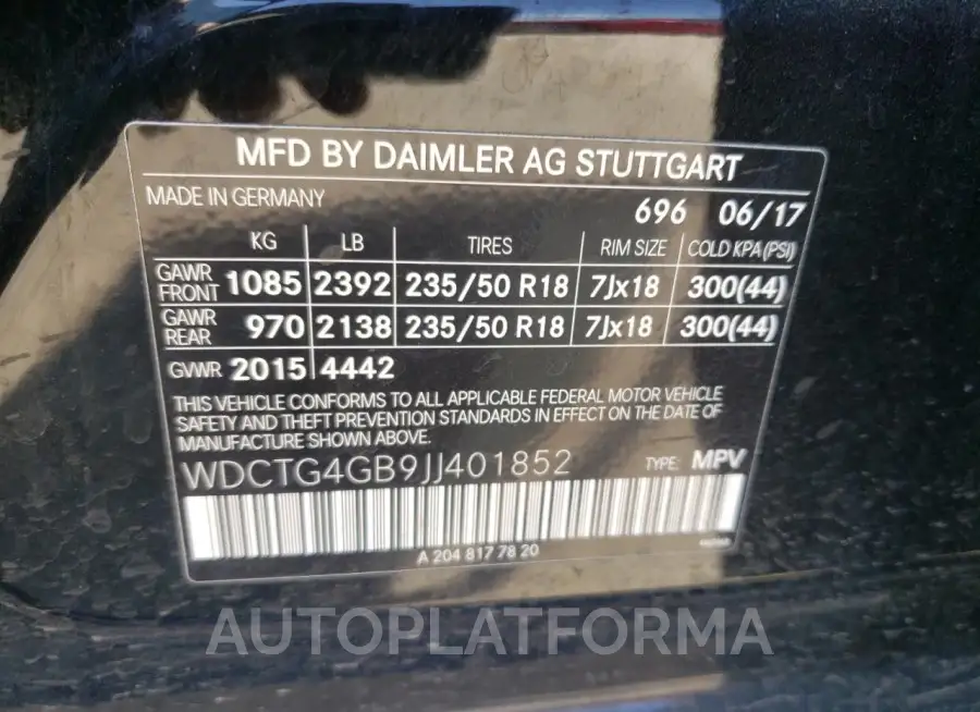 MERCEDES-BENZ GLA 250 4M 2018 vin WDCTG4GB9JJ401852 from auto auction Copart