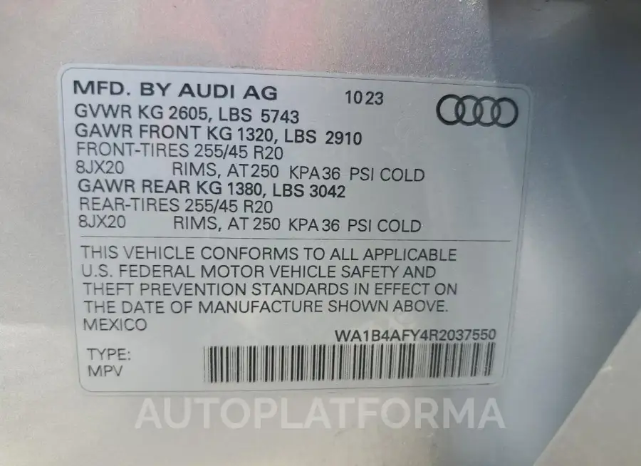 AUDI SQ5 PREMIU 2024 vin WA1B4AFY4R2037550 from auto auction Copart