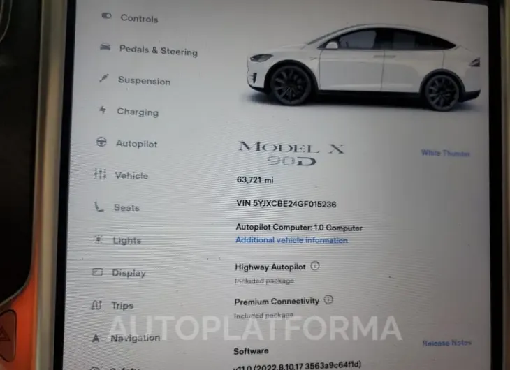 TESLA MODEL X 2016 vin 5YJXCBE24GF015236 from auto auction Copart