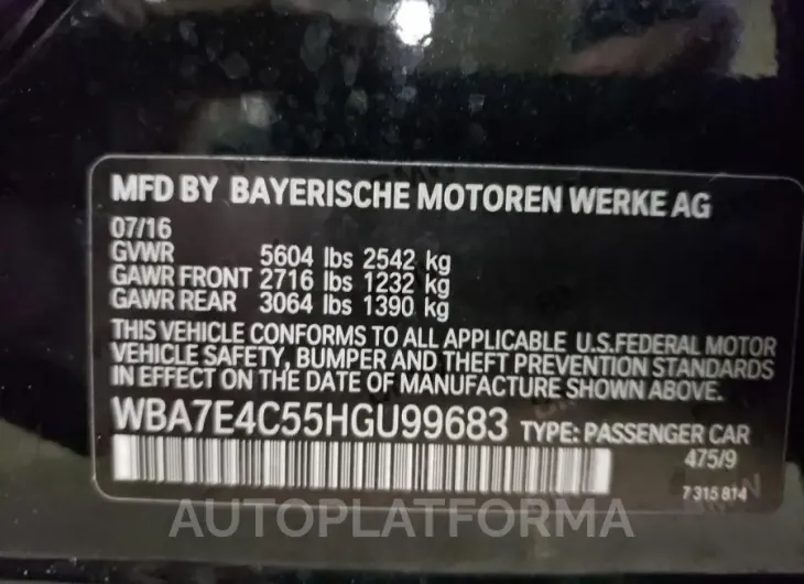 BMW 740 XI 2017 vin WBA7E4C55HGU99683 from auto auction Copart