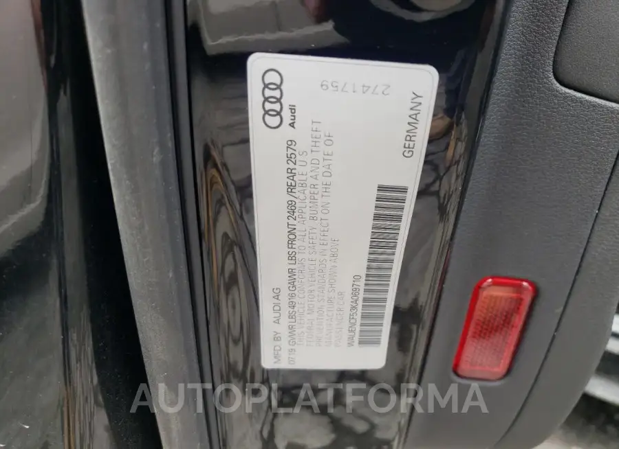 AUDI A5 PREMIUM 2019 vin WAUENCF53KA069710 from auto auction Copart