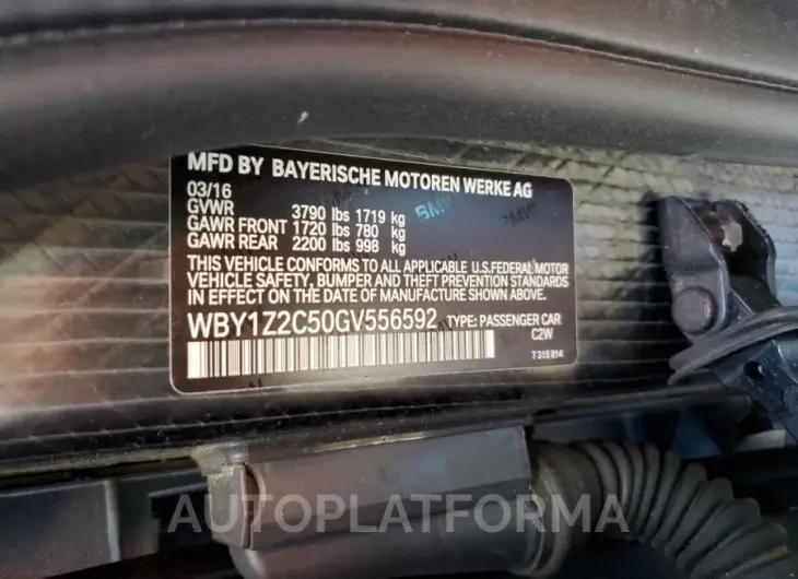 BMW I3 BEV 2016 vin WBY1Z2C50GV556592 from auto auction Copart