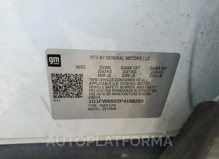 CHEVROLET BOLT EV 1L 2023 vin 1G1FW6S02P4168288 from auto auction Copart